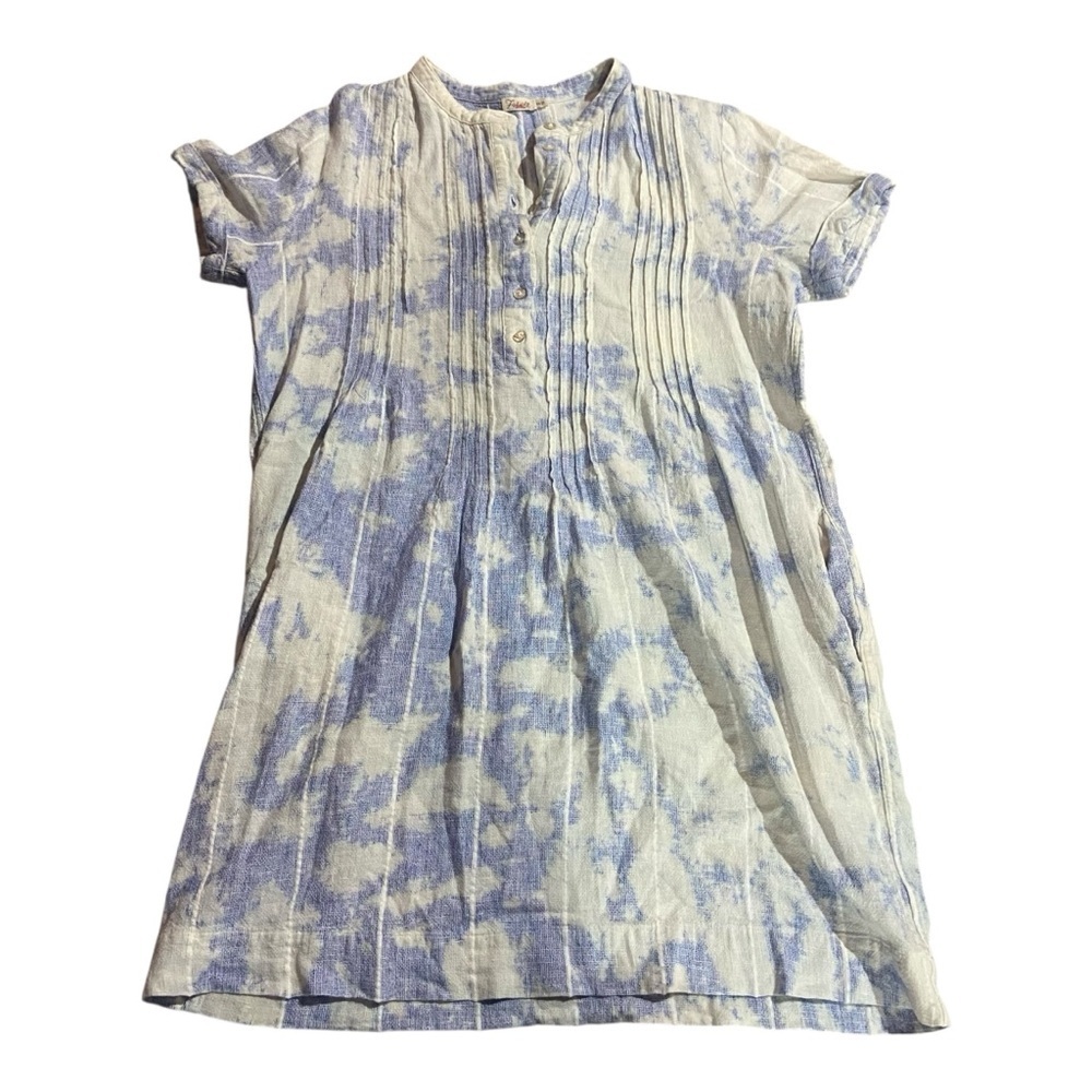 Faherty Gemina Women's Sky Blue Linen Gemina Dress with Pockets Sz XS Pintucked